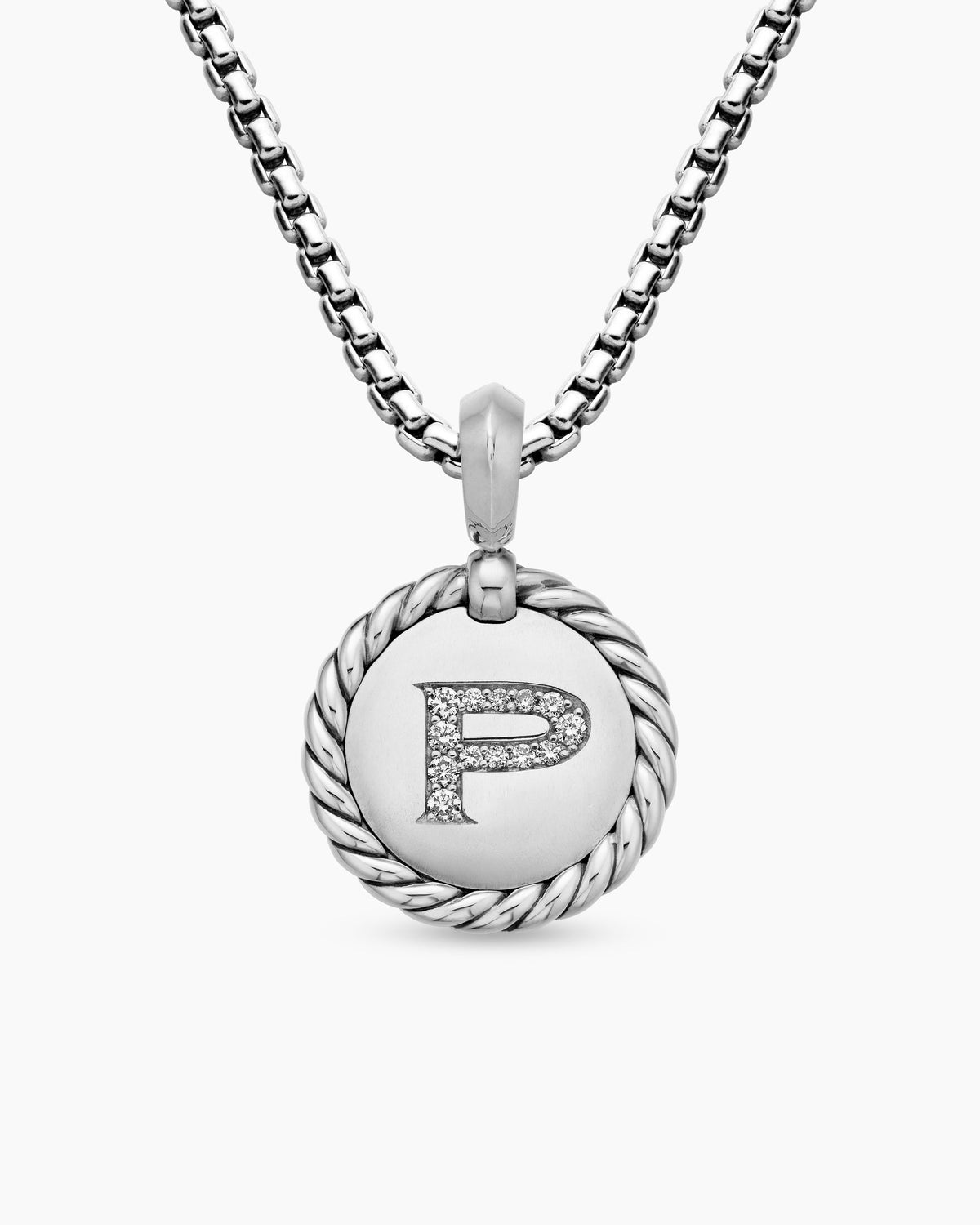 Initial Charm in Sterling Silver with Diamond P