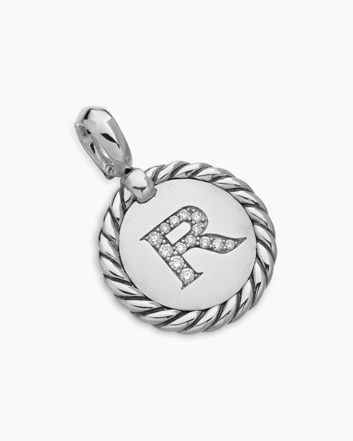 Initial Charm in Sterling Silver with Diamond R