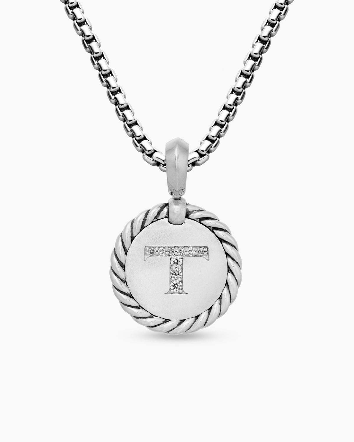 Initial Charm in Sterling Silver with Diamond T