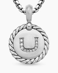 Initial Charm in Sterling Silver with Diamond U