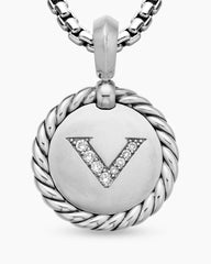 Initial Charm in Sterling Silver with Diamond V