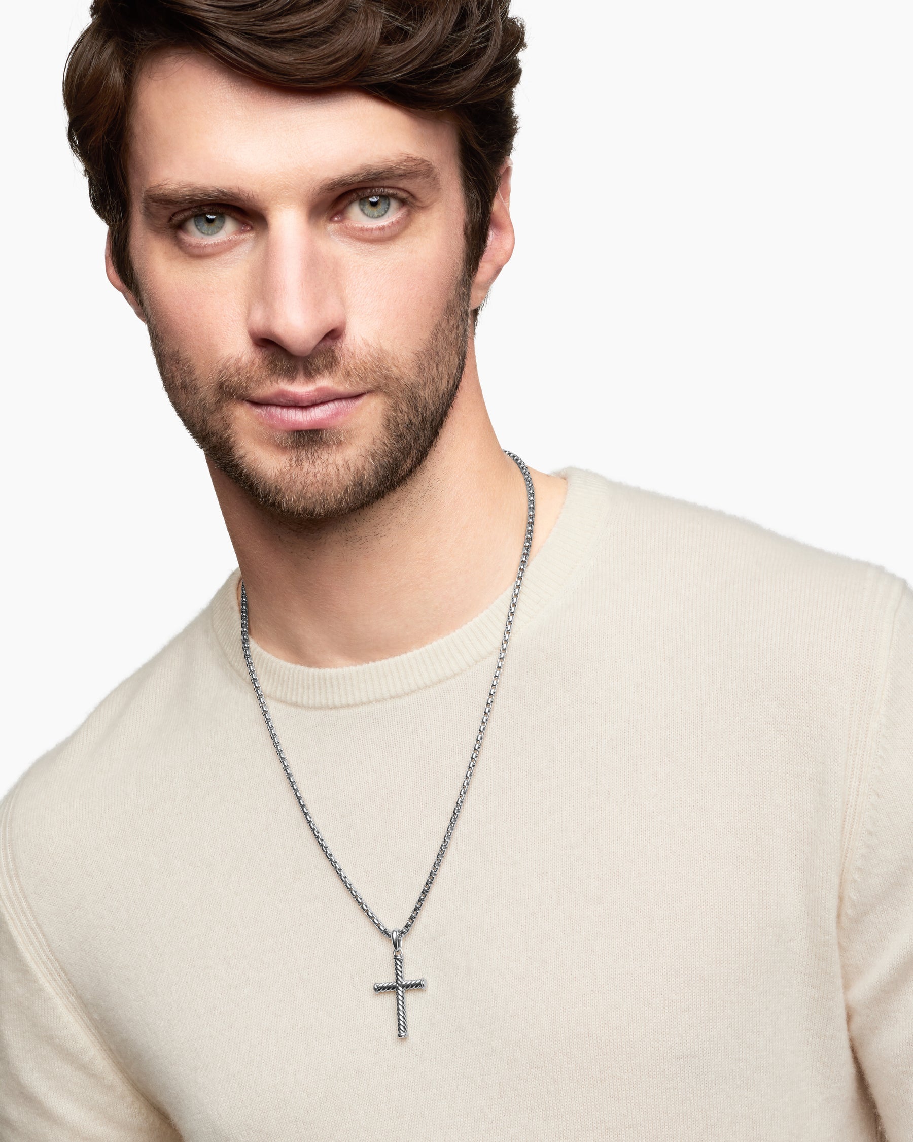 Cable Cross Pendant in Sterling Silver, 35mm