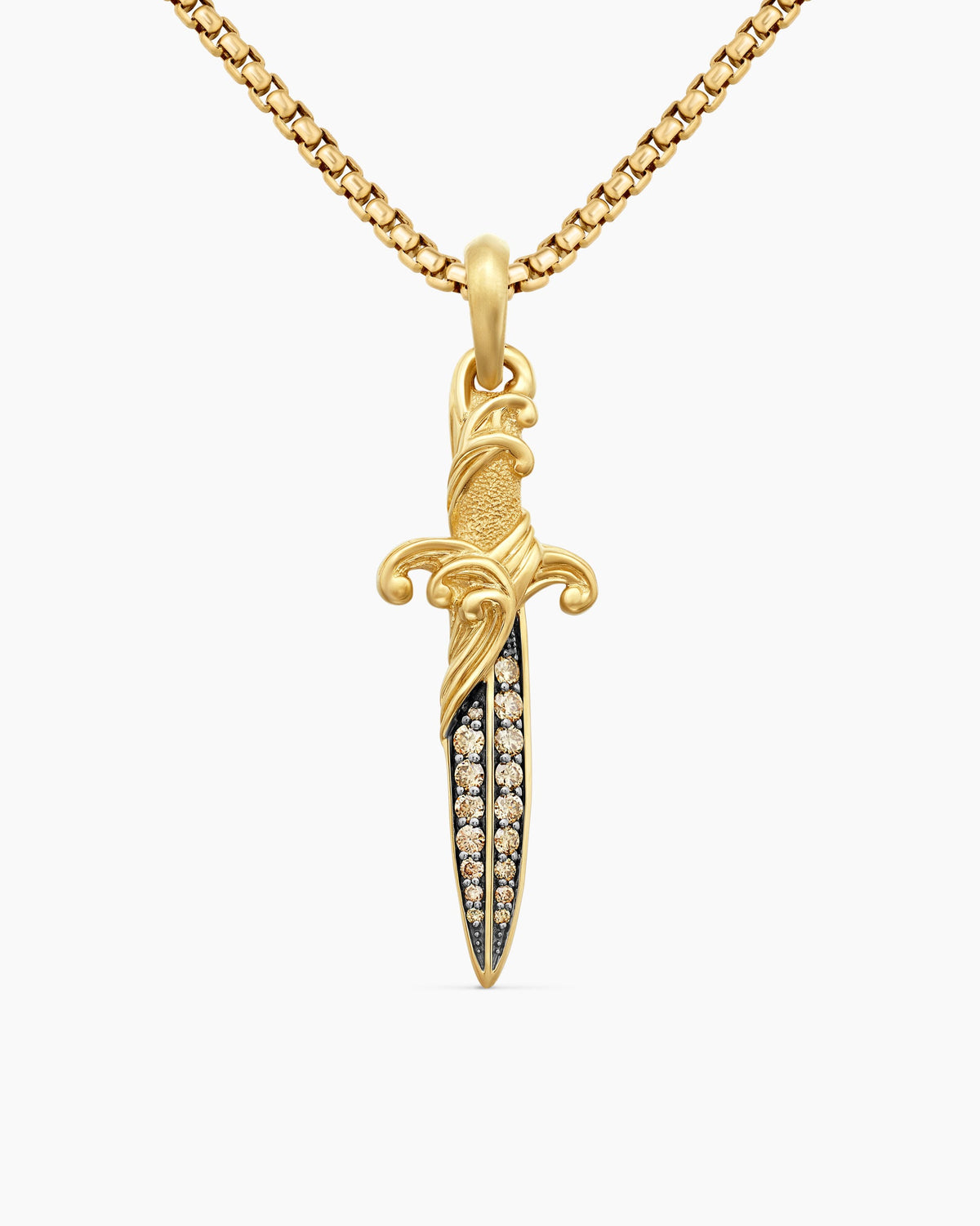 Waves Dagger Amulet in 18K Yellow Gold with Cognac Diamonds, 44mm