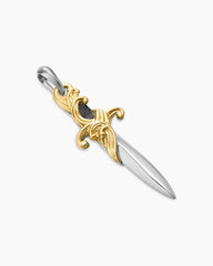Waves Dagger Amulet in Sterling Silver with 18K Yellow Gold, 44mm