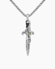 Waves Dagger Amulet in Sterling Silver with 18K Yellow Gold, 44mm