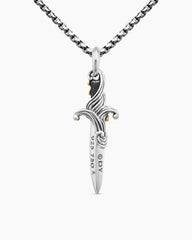 Waves Dagger Amulet in Sterling Silver with 18K Yellow Gold and Black Diamonds, 44mm