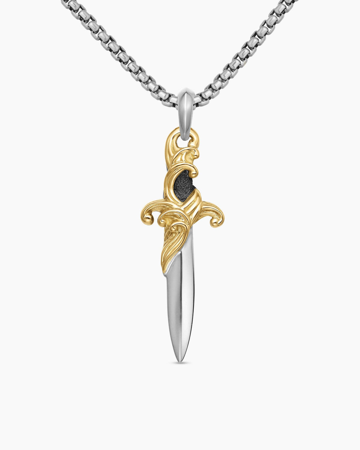 Waves Dagger Amulet in Sterling Silver with 18K Yellow Gold, 44mm