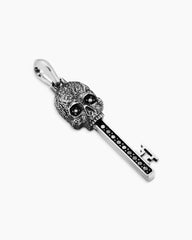 Memento Mori Skull Key Amulet in Sterling Silver with Black Diamonds, 31.7mm