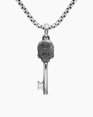 Memento Mori Skull Key Amulet in Sterling Silver with Black Diamonds, 31.7mm