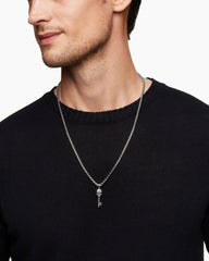 Memento Mori Skull Key Amulet in Sterling Silver with Black Diamonds, 31.7mm