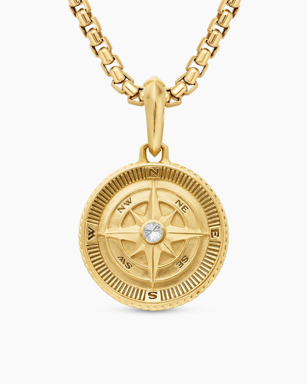 Maritime® Compass Amulet in 18K Yellow Gold with Center Diamond, 20mm