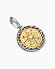 Maritime® Compass Amulet in Sterling Silver with 18K Yellow Gold and Center Diamond, 20mm