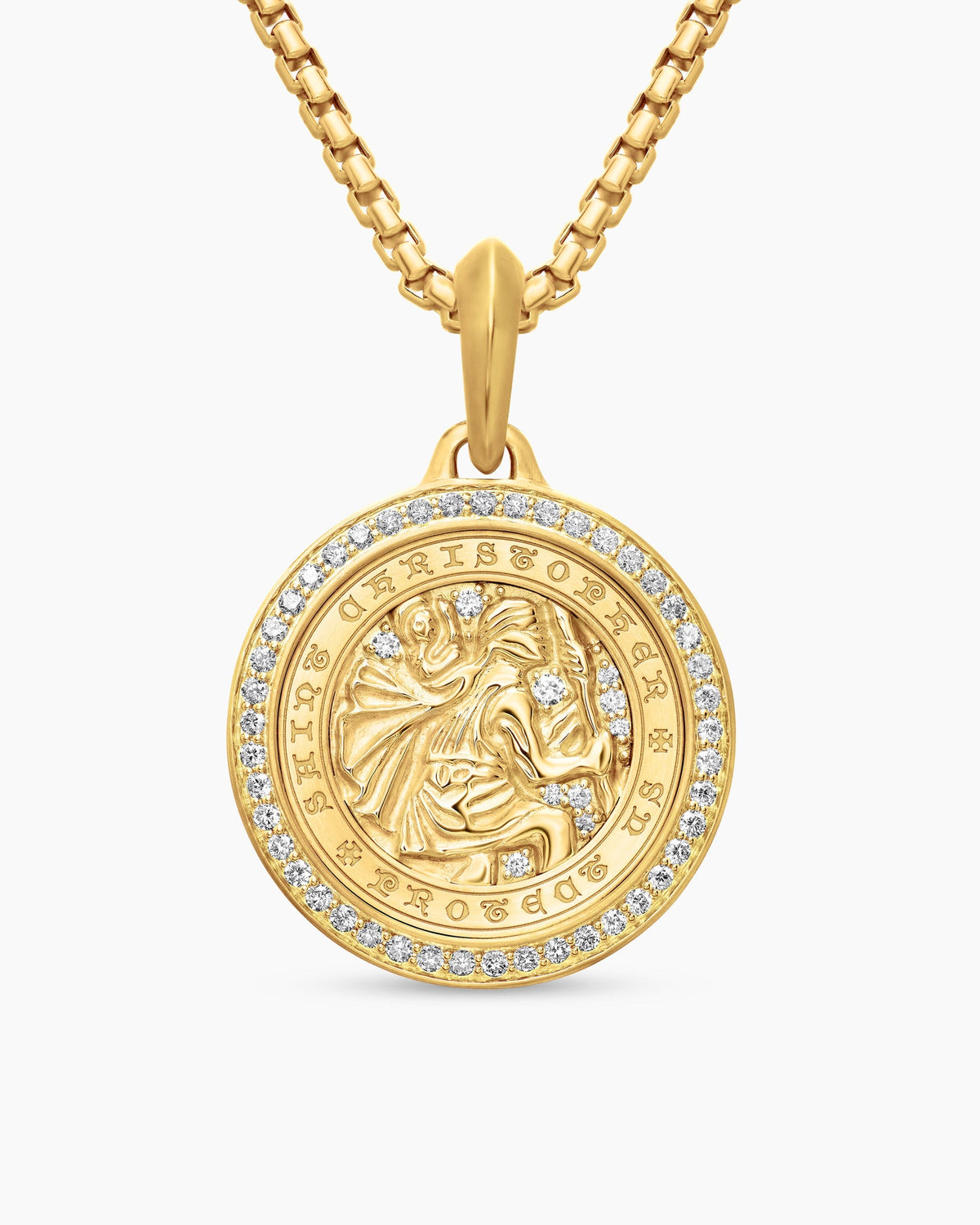 St. Christopher Amulet in 18K Yellow Gold with Diamonds, 28.5mm