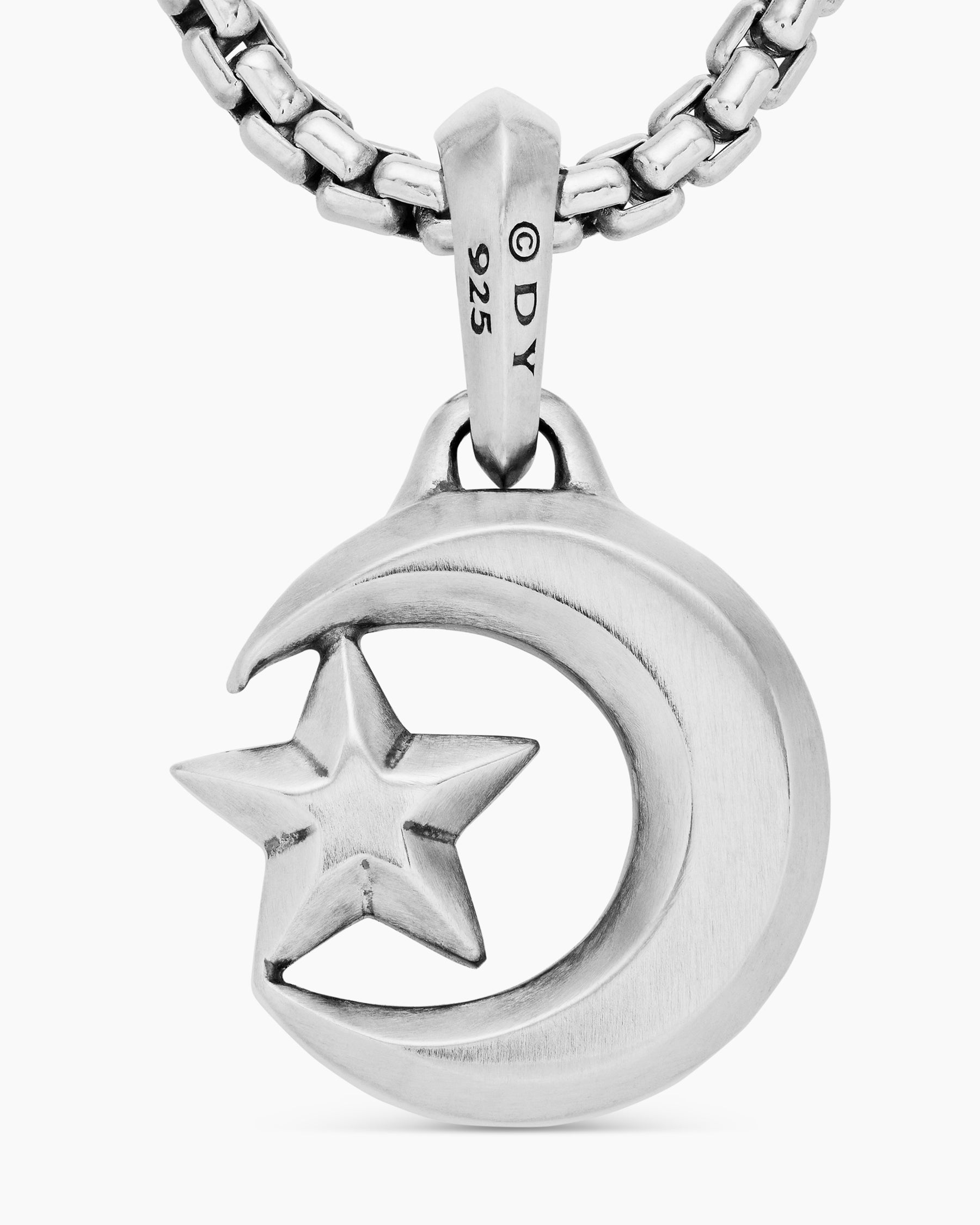 Star and Crescent Amulet in Sterling Silver, 17.2mm