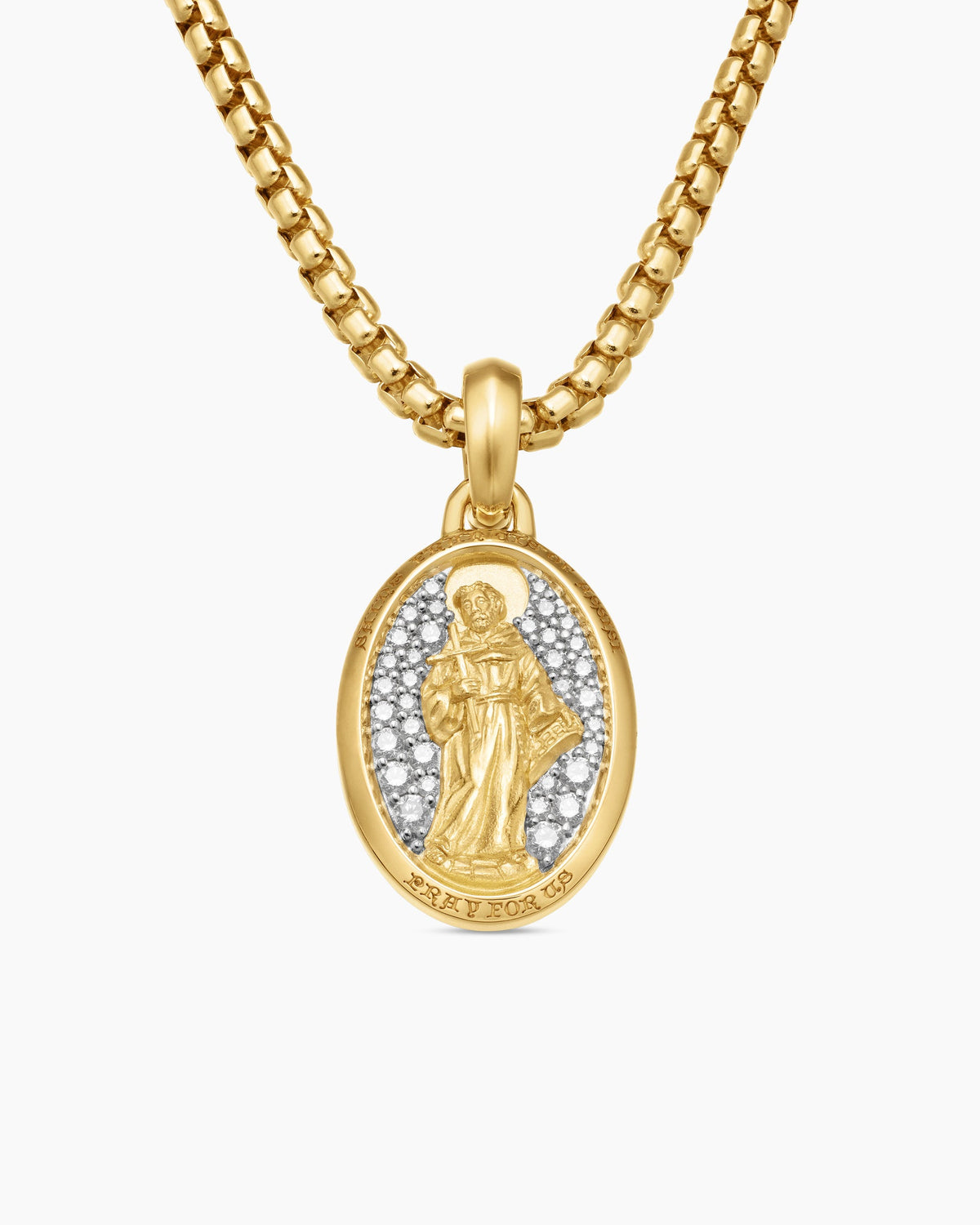 St. Francis Amulet in 18K Yellow Gold with Diamonds, 18.8mm