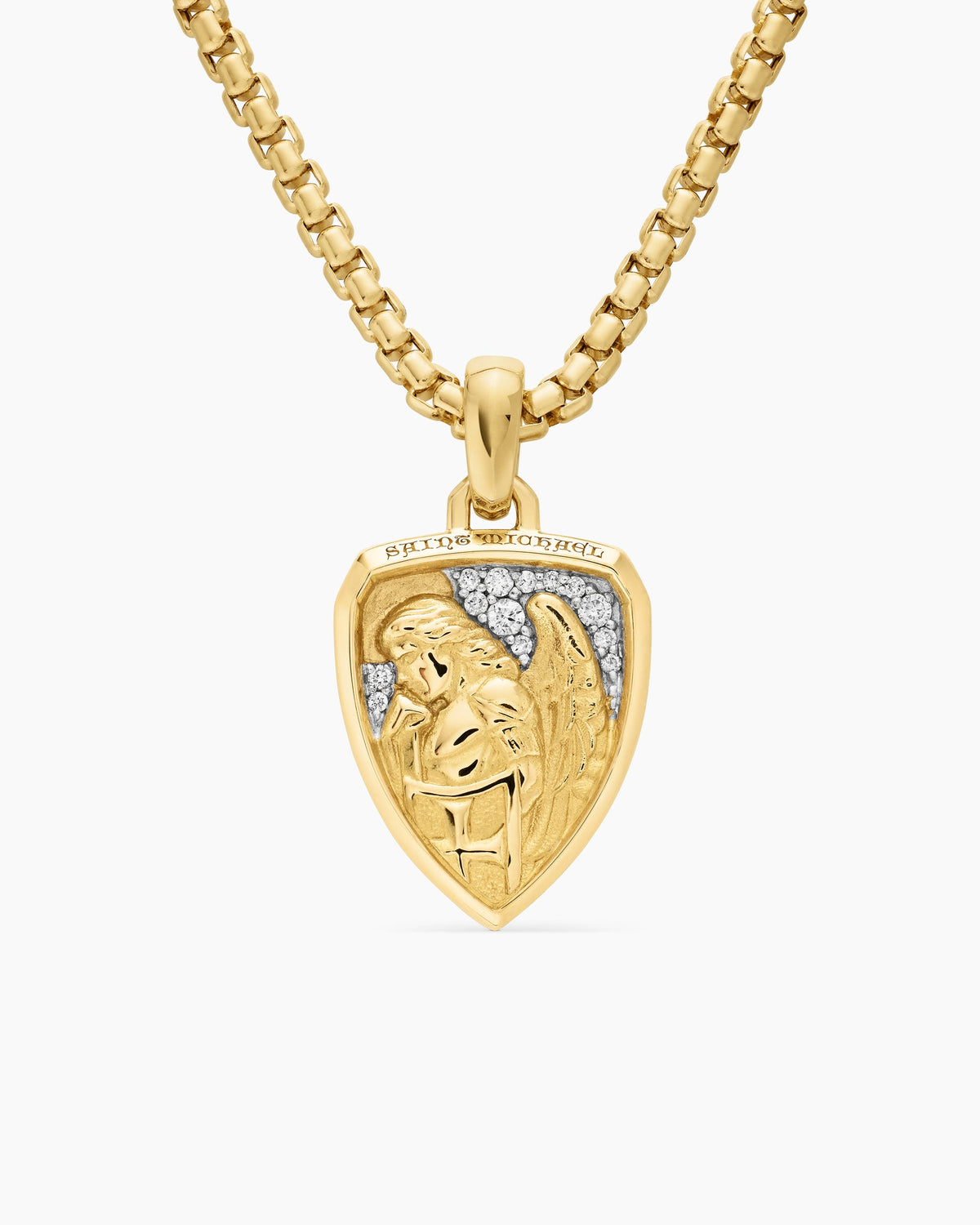 St. Michael Amulet in 18K Yellow Gold with Diamonds, 19mm