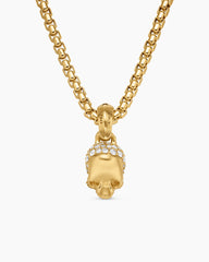 Skull Amulet with Full Pavé Diamonds and 18K Yellow Gold, 14mm