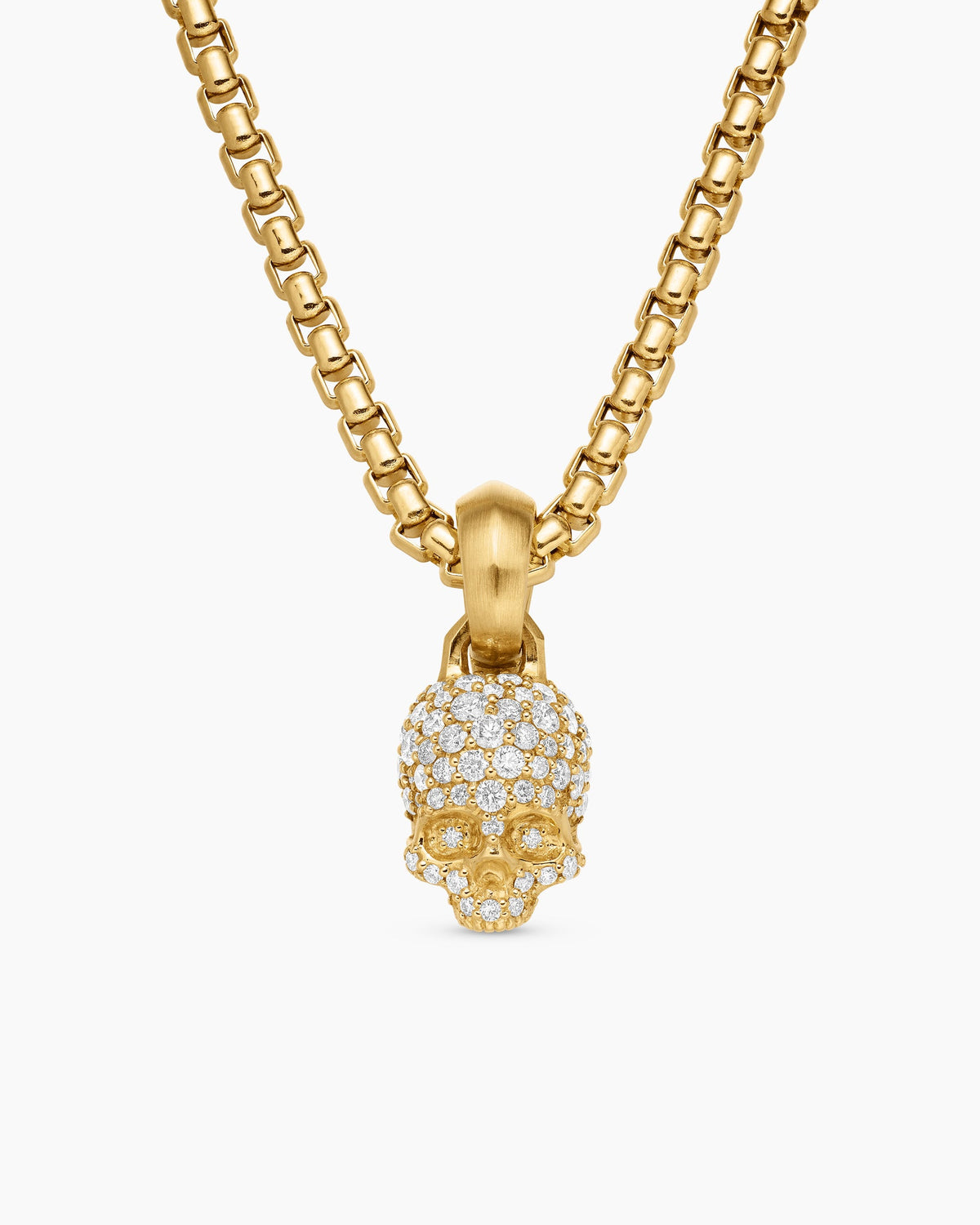 Skull Amulet with Full Pavé Diamonds and 18K Yellow Gold, 14mm