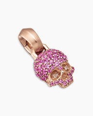 Skull Amulet with Full Pavé Pink Sapphires and 18K Rose Gold, 14mm