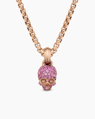 Skull Amulet with Full Pavé Pink Sapphires and 18K Rose Gold, 14mm