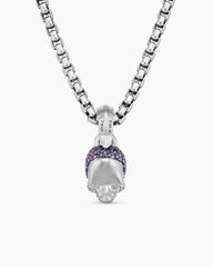 Skull Amulet with Full Pavé Purple Sapphires and 18K White Gold, 14mm