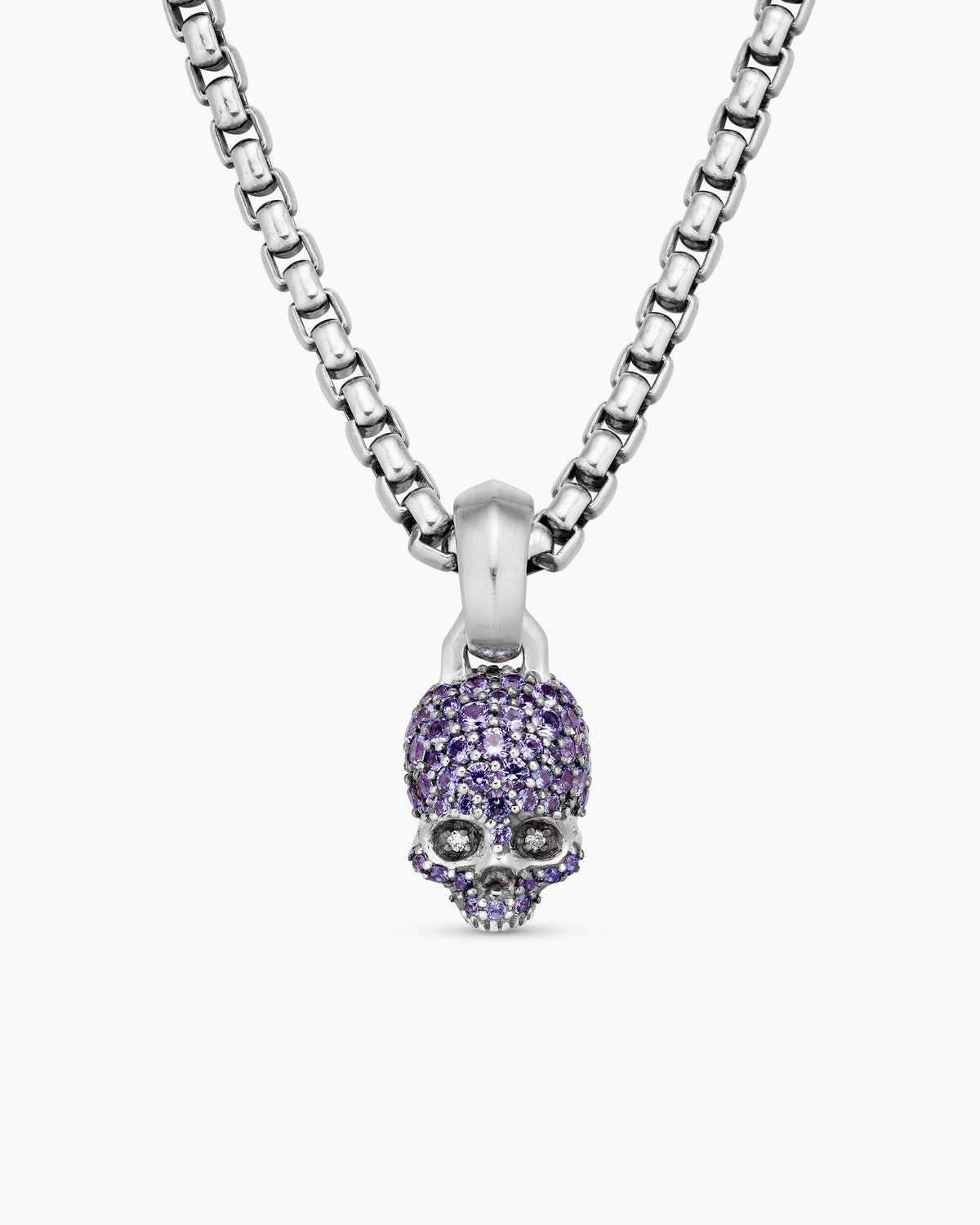 Skull Amulet with Full Pavé Purple Sapphires and 18K White Gold, 14mm