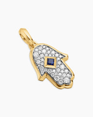 Hamsa Amulet in 18K Yellow Gold with Pavé Diamonds and Blue Sapphire, 24.6mm