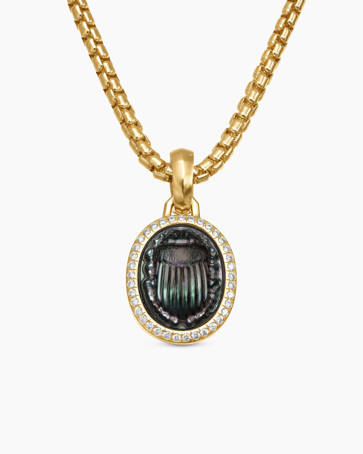 Petrvs® Scarab Amulet in 18K Yellow Gold with Black Mother of Pearl and Diamonds, 16.3mm