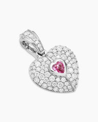 SY Heart Amulet in 18K White Gold with Diamonds and Pink Sapphire, 12.8mm