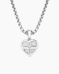 SY Heart Amulet in 18K White Gold with Diamonds and Pink Sapphire, 12.8mm