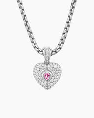 SY Heart Amulet in 18K White Gold with Diamonds and Pink Sapphire, 12.8mm