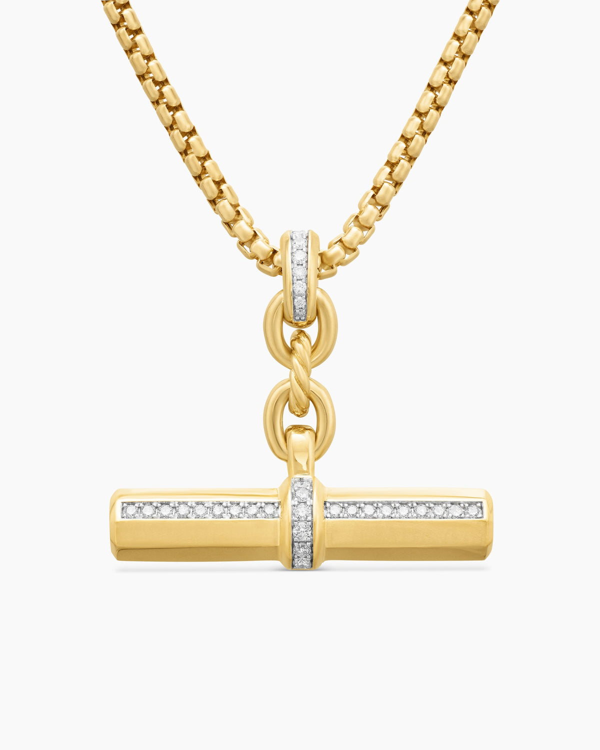 Lexington E/W Barrel Pendant in 18K Yellow Gold with Diamonds, 32mm