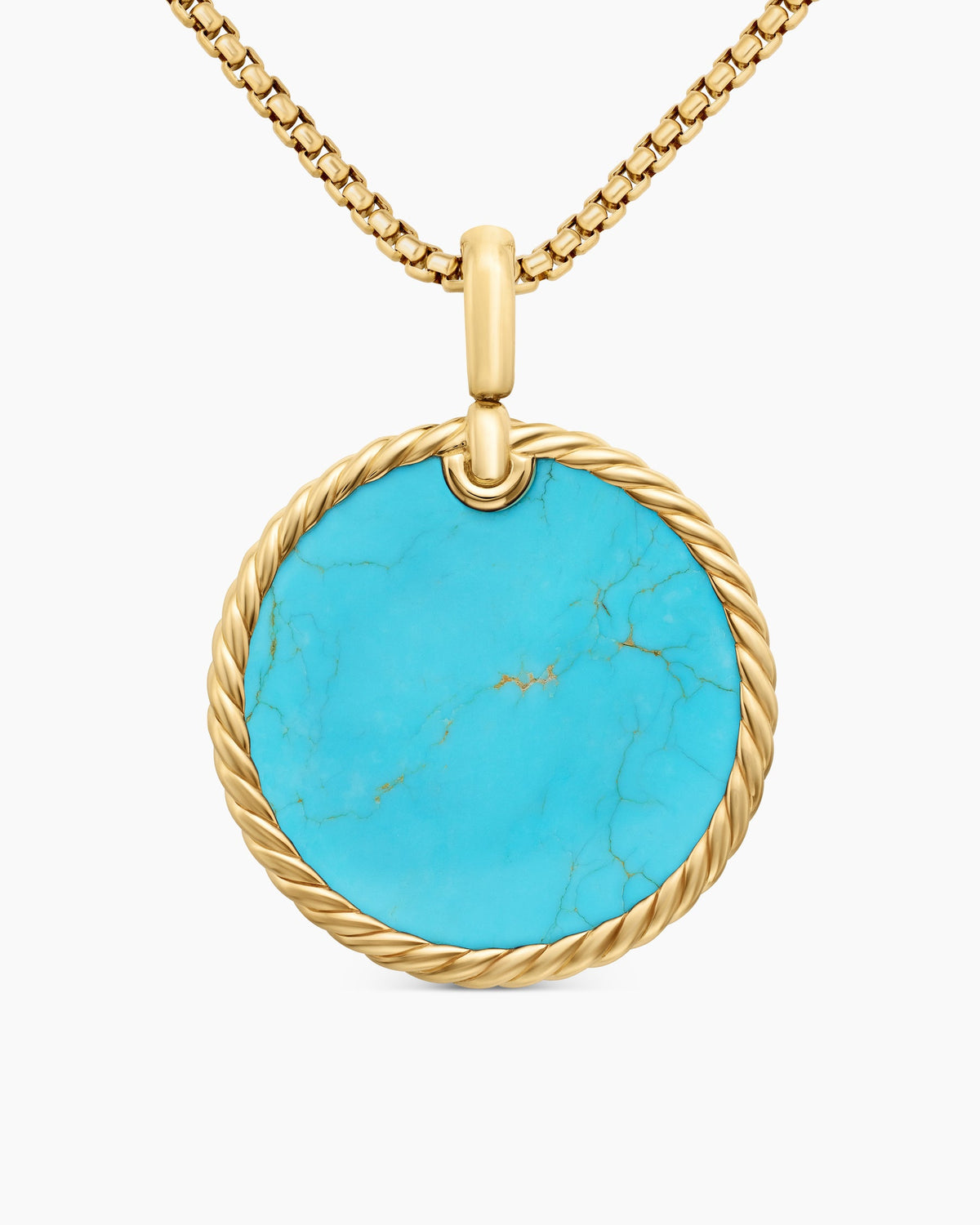 DY Elements® Disc Pendant in 18K Yellow Gold with Turquoise, 32mm