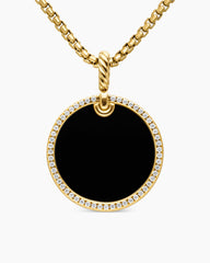 DY Elements® Disc Pendant in 18K Yellow Gold with Black Onyx and Diamond Rim, 24mm