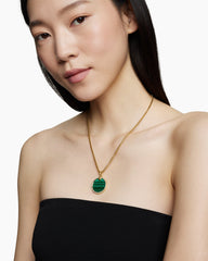 DY Elements® Disc Pendant in 18K Yellow Gold with Malachite and Diamond Rim, 24mm