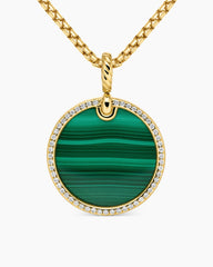 DY Elements® Disc Pendant in 18K Yellow Gold with Malachite and Diamond Rim, 24mm