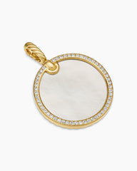 DY Elements® Disc Pendant in 18K Yellow Gold with Mother of Pearl and Diamond Rim, 24mm
