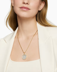 DY Elements® Disc Pendant in 18K Yellow Gold with Mother of Pearl and Diamond Rim, 24mm