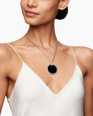 DY Elements® Reversible Disc Pendant in Sterling Silver with Black Onyx Reversible to Mother of Pearl and Diamonds, 32mm