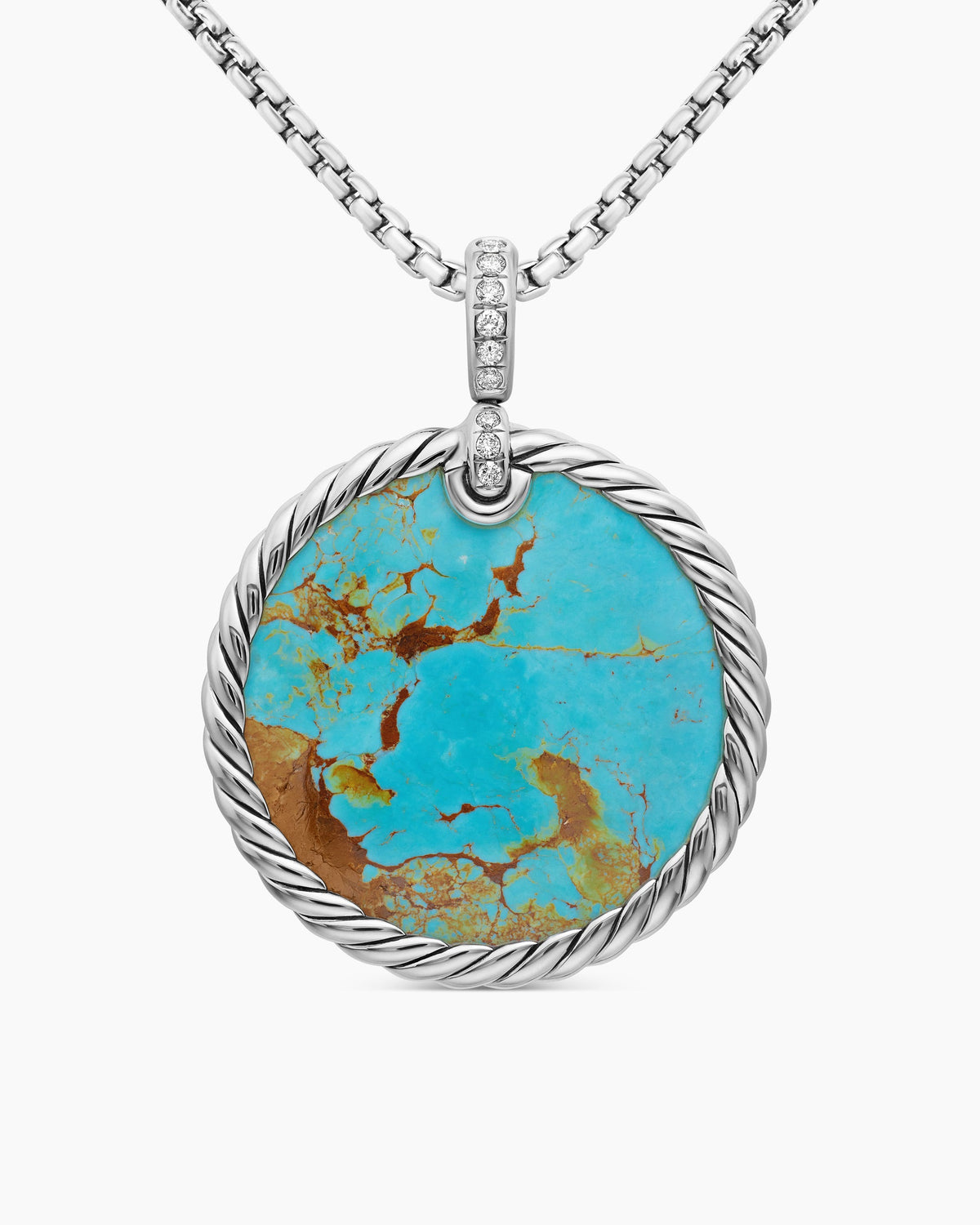 DY Elements® Reversible Disc Pendant in Sterling Silver with Turquoise Reversible to Mother of Pearl and Diamonds, 32mm