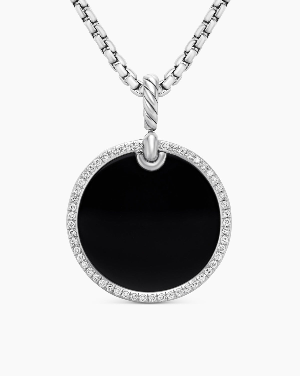 DY Elements® Disc Pendant in Sterling Silver with Black Onyx and Diamond Rim, 24mm