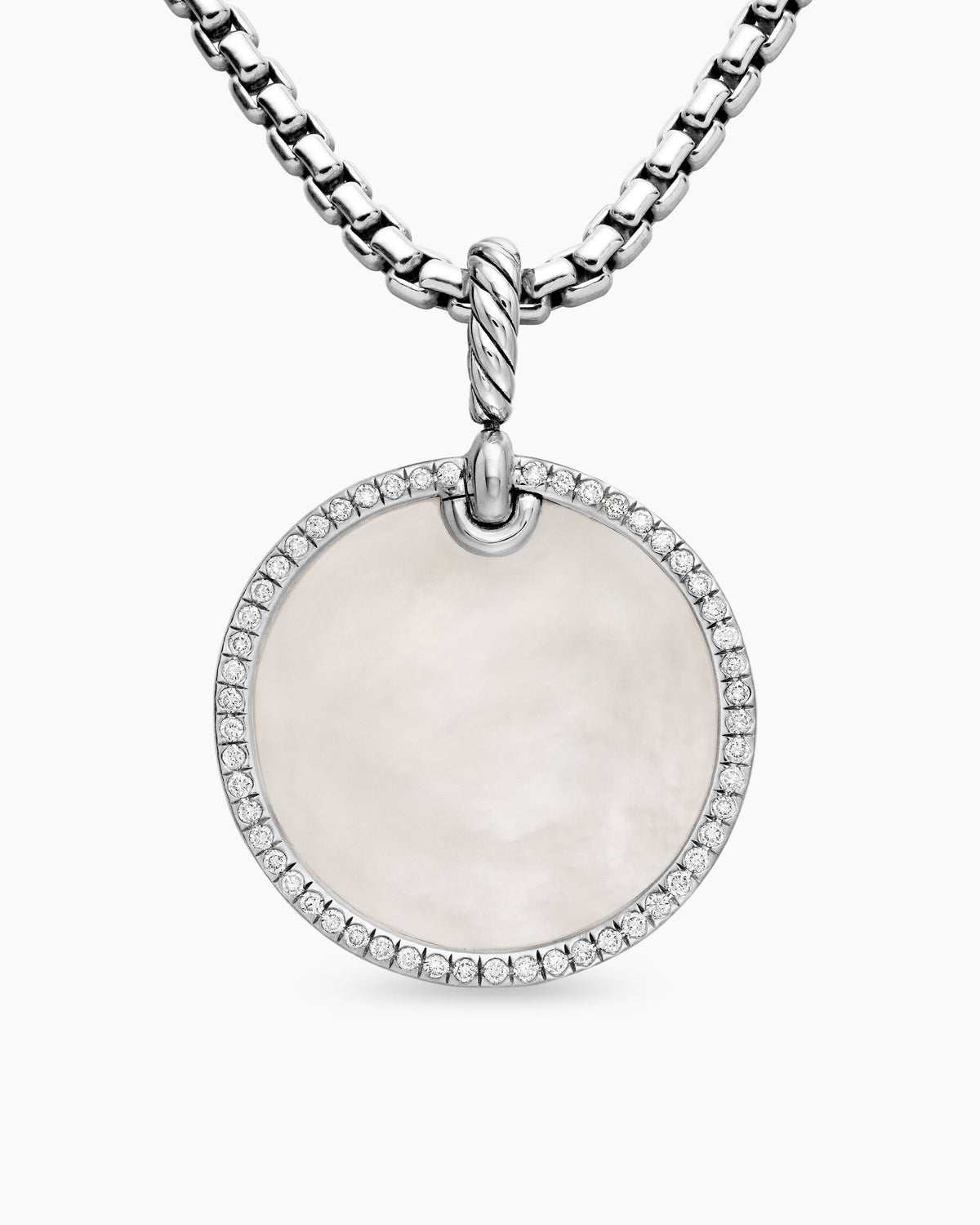 DY Elements® Disc Pendant in Sterling Silver with Mother of Pearl and Diamond Rim, 24mm