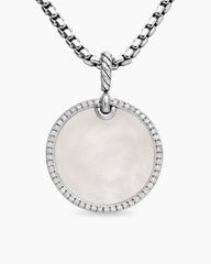 DY Elements® Disc Pendant in Sterling Silver with Mother of Pearl and Diamond Rim, 24mm