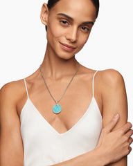 DY Elements® Reversible Disc Pendant in Sterling Silver with Turquoise Reversible to Mother of Pearl and Diamonds, 24mm