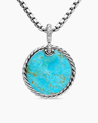 DY Elements® Reversible Disc Pendant in Sterling Silver with Turquoise Reversible to Mother of Pearl and Diamonds, 24mm