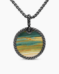 Limited DY Elements® Disc Pendant in Blackened Silver with Bogwood and Pavé Tsavorites, 24mm