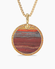 Limited DY Elements® Disc Pendant in 18K Yellow Gold with Jasper and Pavé Orange Sapphires, 32mm