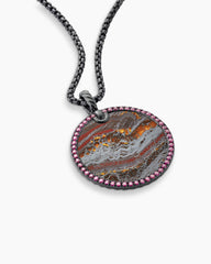 Limited DY Elements® Disc Pendant in Blackened Silver with Tiger Iron and Pavé Purple Rubies, 32mm