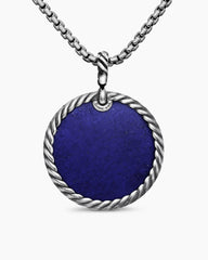 DY Elements® Disc Pendant in Blackened Silver with Lapis and Diamonds, 32mm