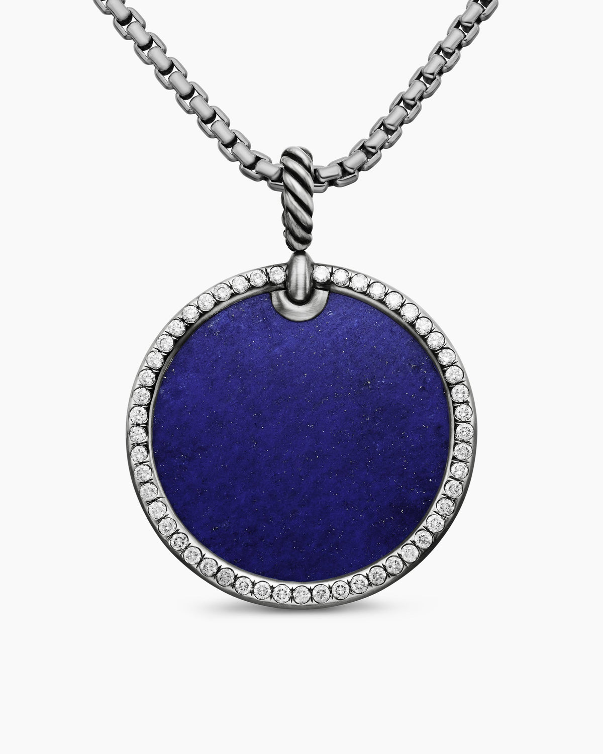DY Elements® Disc Pendant in Blackened Silver with Lapis and Diamonds, 32mm
